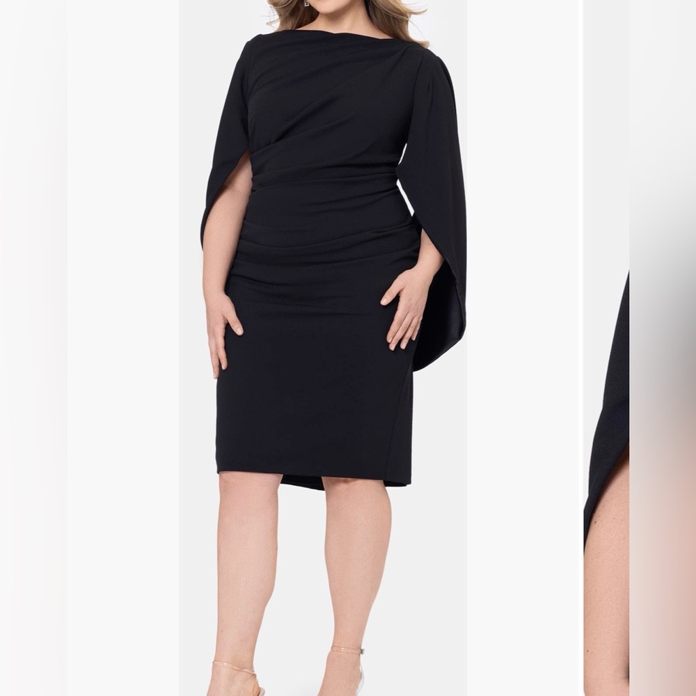 Betsy & Adam Black Cape Sleeve Dress 16W